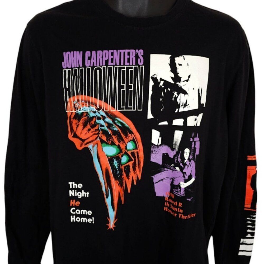 Halloween T Shirt Mens Size Medium Black Michael Myers Horror Movie Long Sleeve